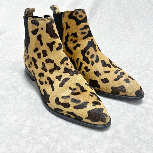 ASOS Leopard Bootie Atom Leather Chelsea Boot Calf Hair Animal Print Slip-On 5 - Picture 3 of 13